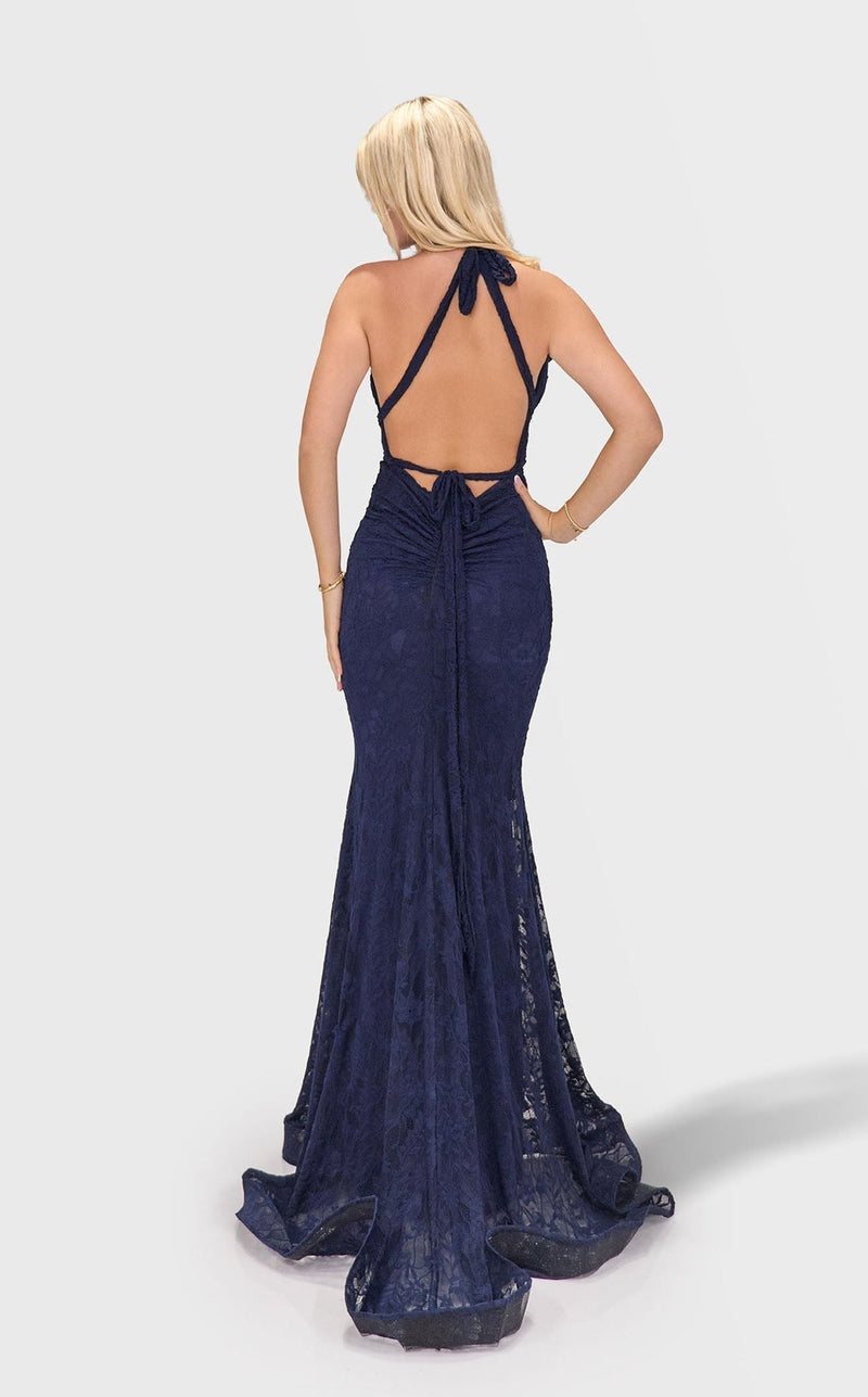 Jessica Angel JA2776 Halter Fitted Open Back Prom Formal Floor-Length Lace Dress