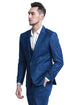 "Indigo Blue Plaid Men's Slim Fit Double Breasted Vest Suit"