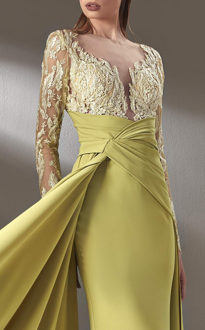MNM Couture K3893 Blush Long Sleeve Draped Sheath Gown