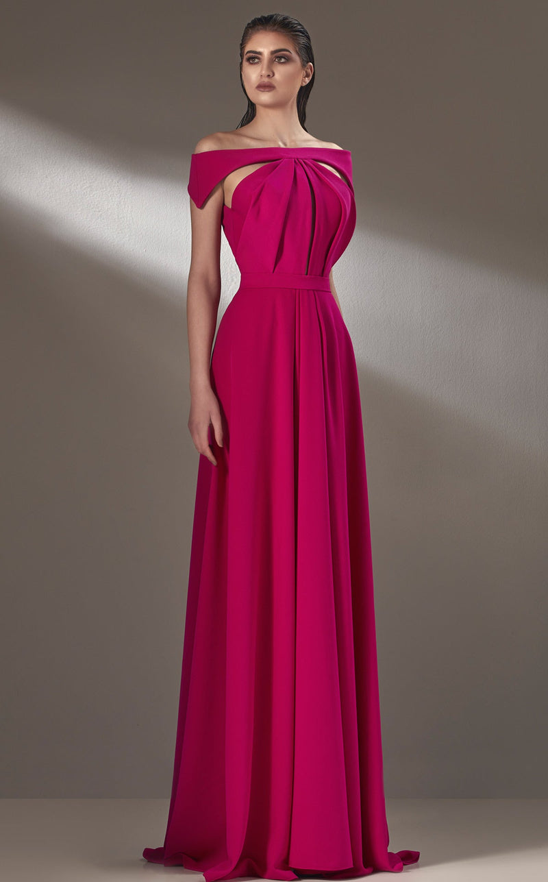 MNM Couture K3894 Off-Shoulder Fuchsia A-Line Gown