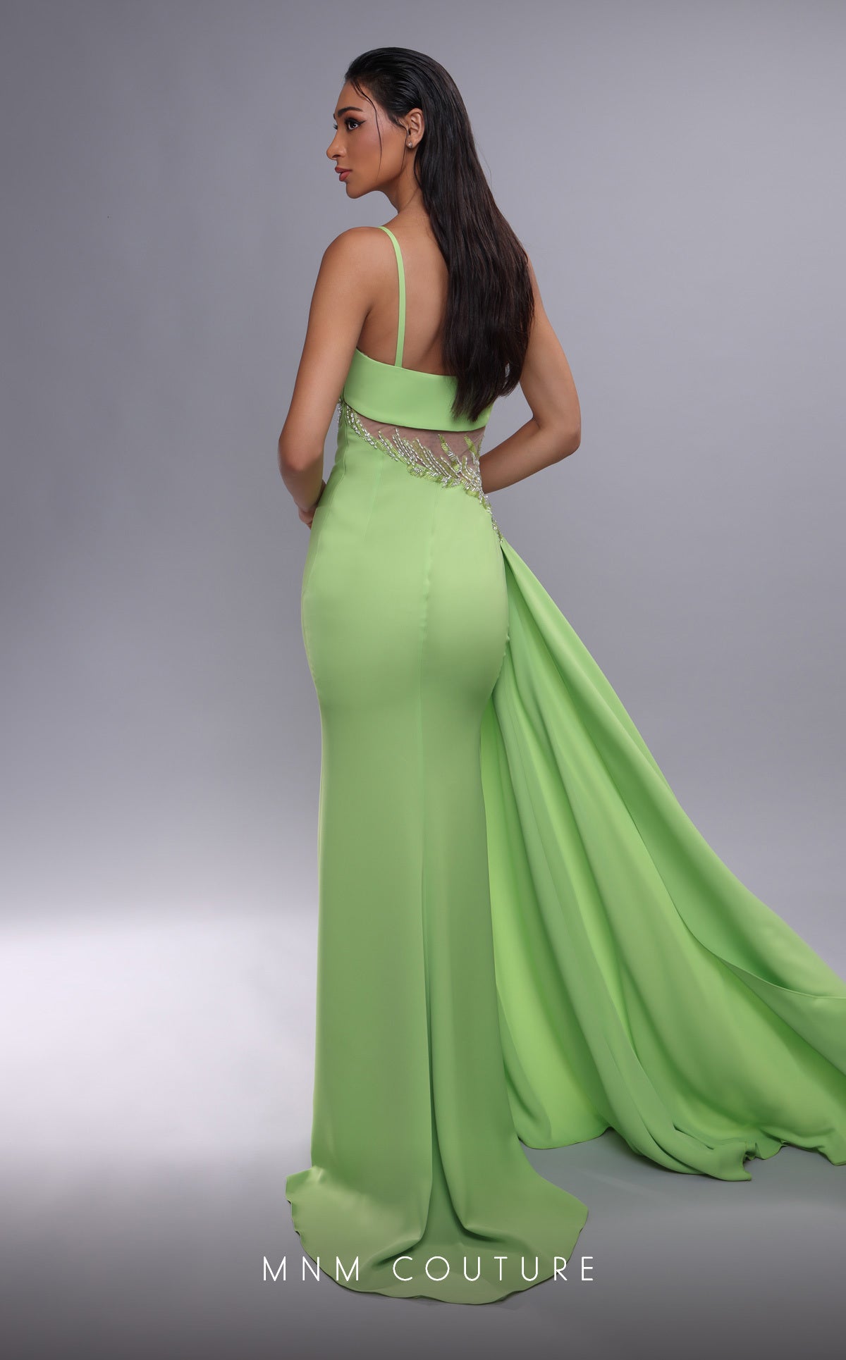 MNM Couture K4081 Strapless Satin A-Line Gown with Cape in Fuchsia