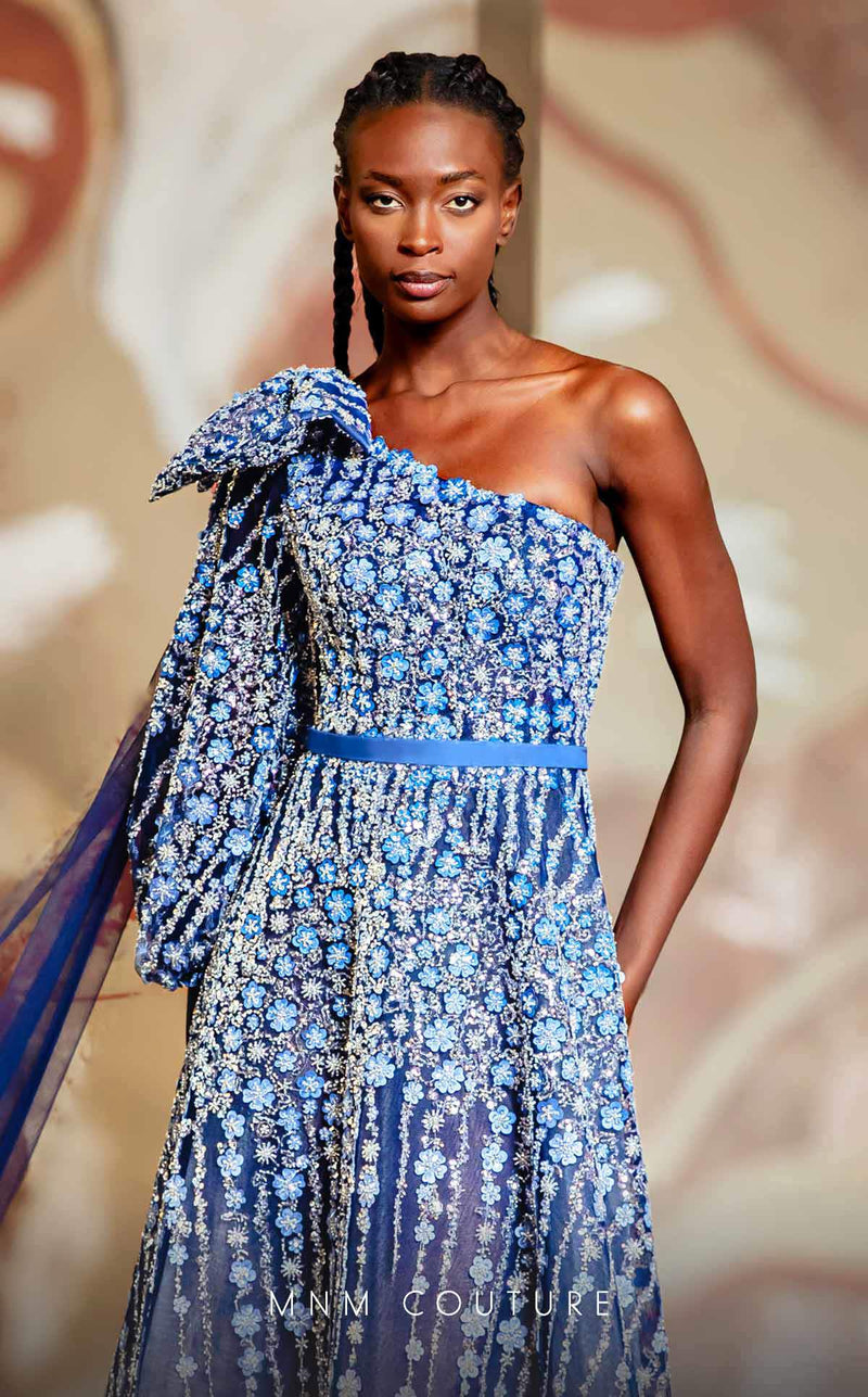 MNM Couture K4147 Sophisticated Blue Embellished Evening Gown