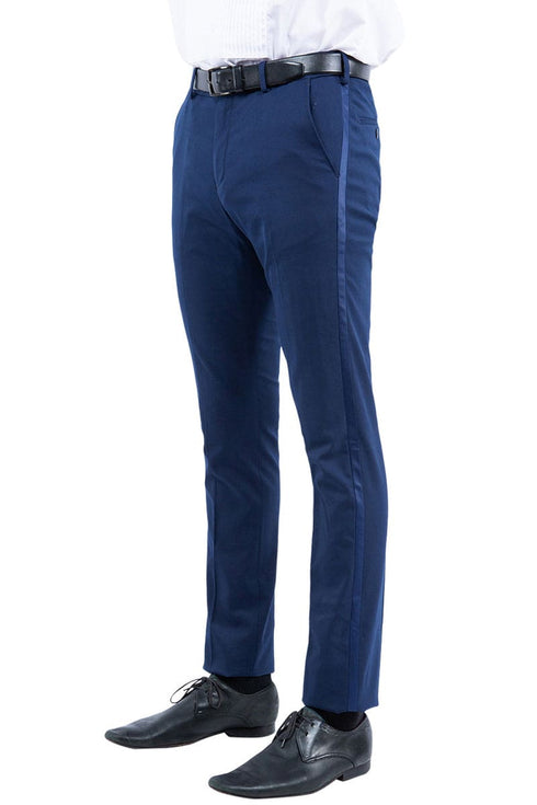 "Men's Navy  Modern Fit Tuxedo Pants - Flat Front Separates"