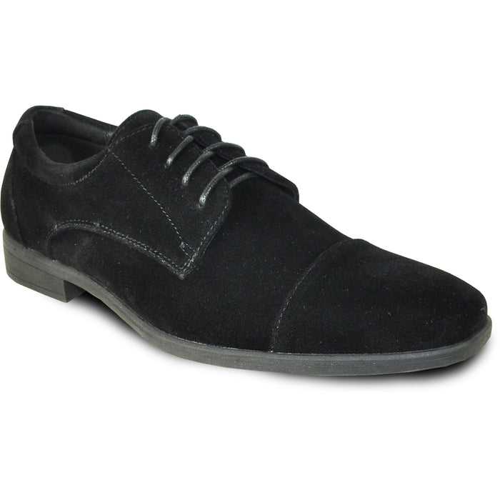 Bravo Mens Formal Suede Style Wedding & Prom Cap Toe Dress Shoe in Black