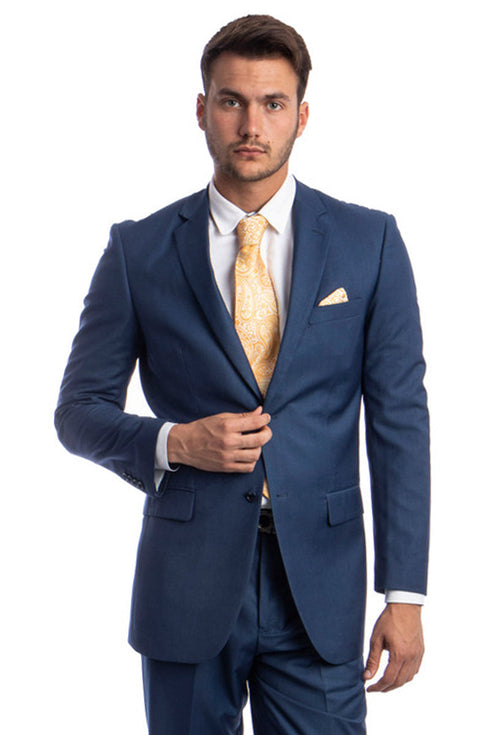 Indigo Blue Modern Fit Men's Business Suit - Two Button Style