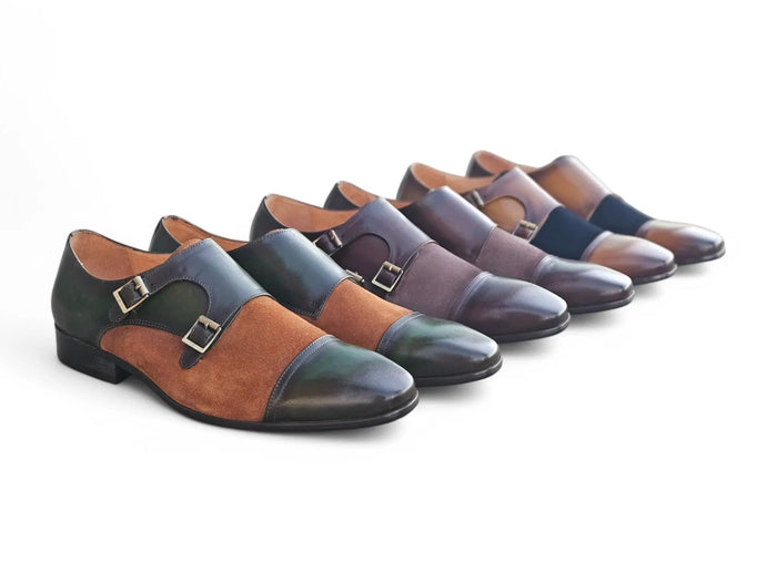 Carrucci Cap Toe Double Monk - Luxury Leather Dress Shoe