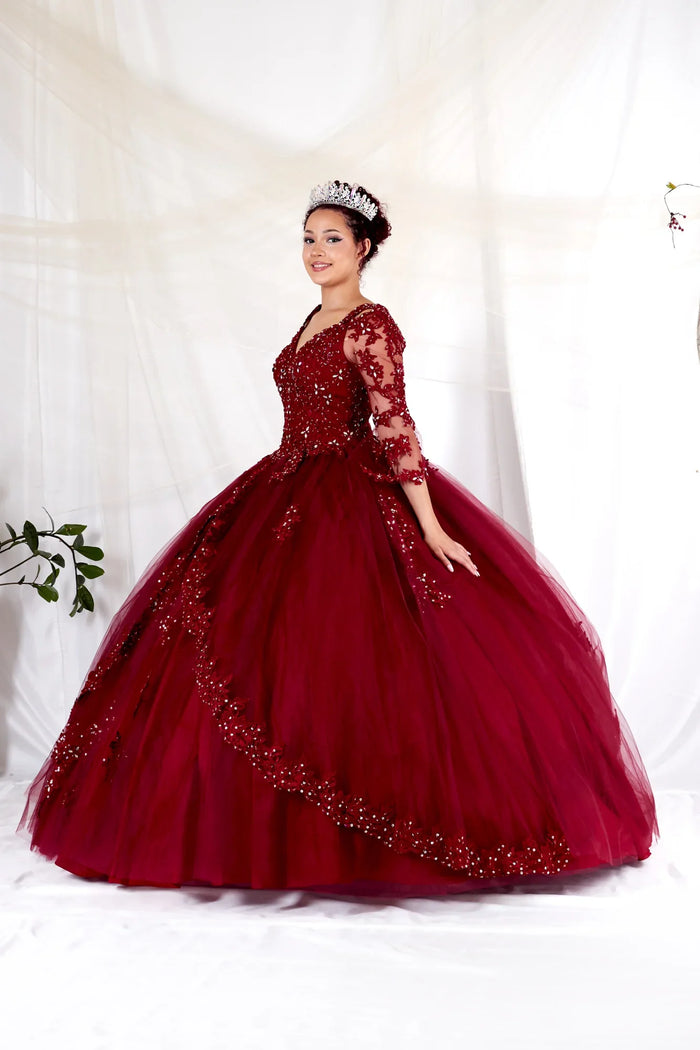 Lace 3/4 Bell Sleeve Quinceanera Dress Embroidered Ball Gown by Calla KY-70029