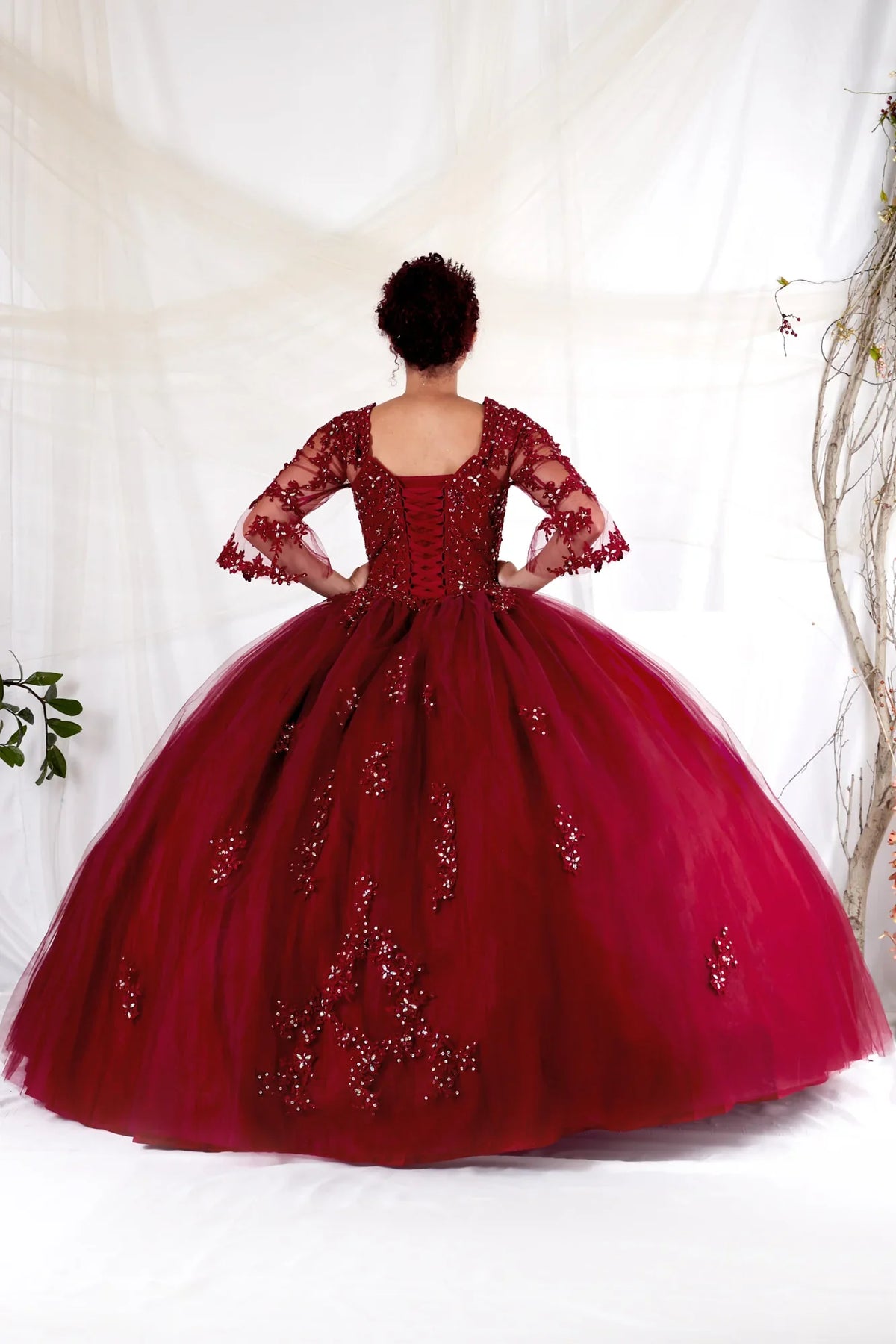 Lace 3/4 Bell Sleeve Quinceanera Dress Embroidered Ball Gown by Calla KY-70029