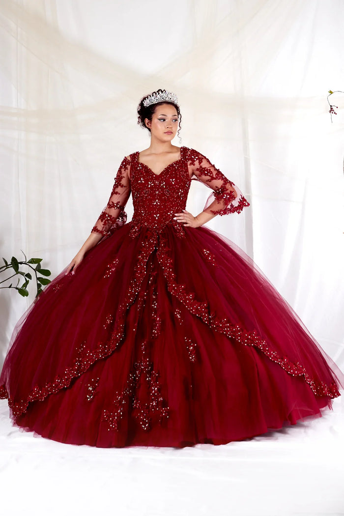Lace 3/4 Bell Sleeve Quinceanera Dress Embroidered Ball Gown by Calla KY-70029