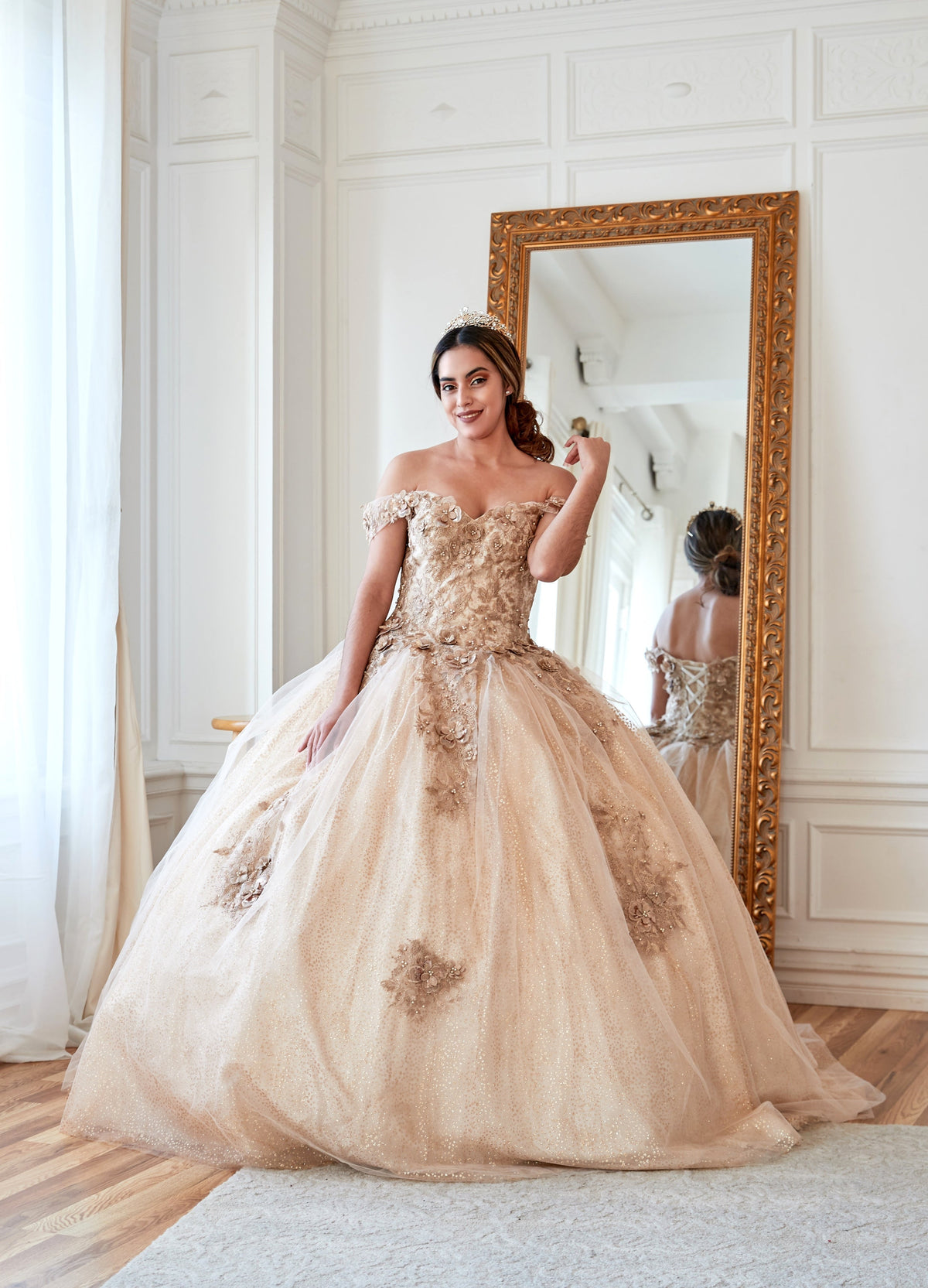 3D Floral Off-Shoulder Glitter Ball Gown by Calla KY-73112