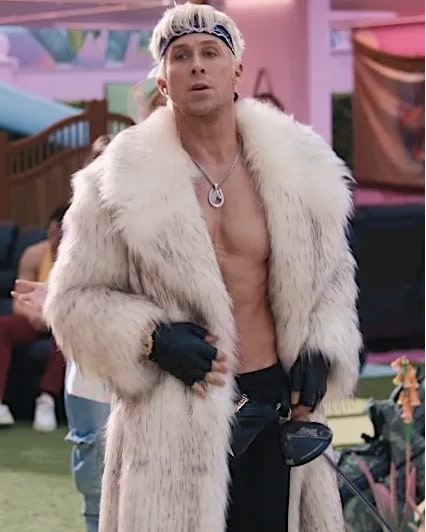 Men's luxury white fur coat featuring an open front design and fur cuffs, constructed from soft fur material, showcasing a voluminous shape that drapes elegantly.