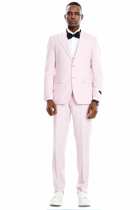 "Men's Pink Wedding & Prom 2025 Suit - Two Button Vested Peak Lapel"