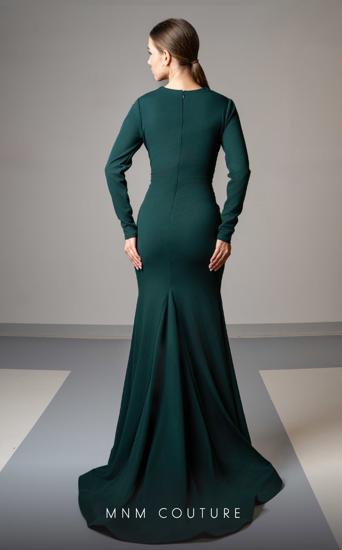 MNM Couture L0002F Royal Blue Long Sleeve V-Neck Gown