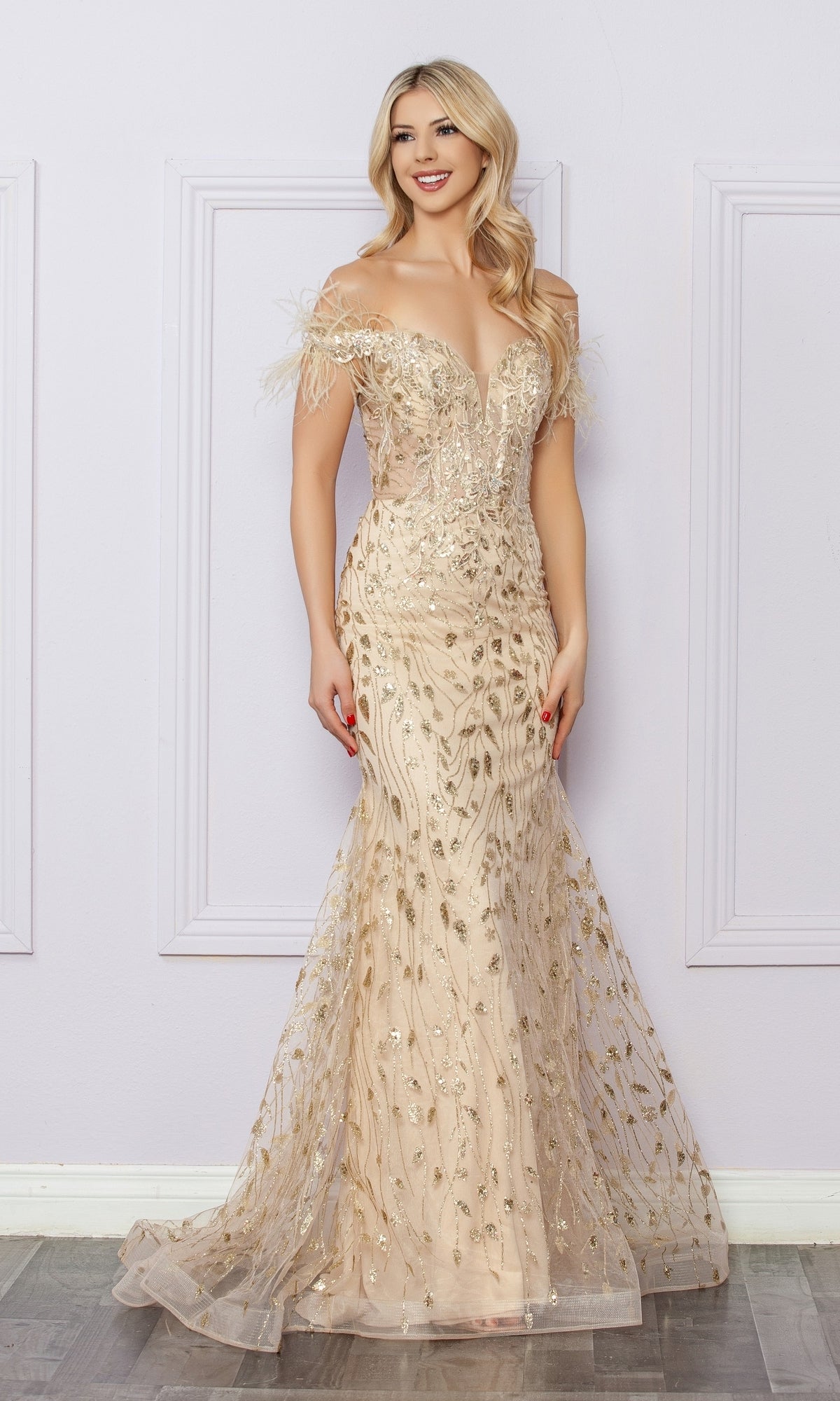 Nox Anabel L1255 Sequined Glitter-Print Prom Dress