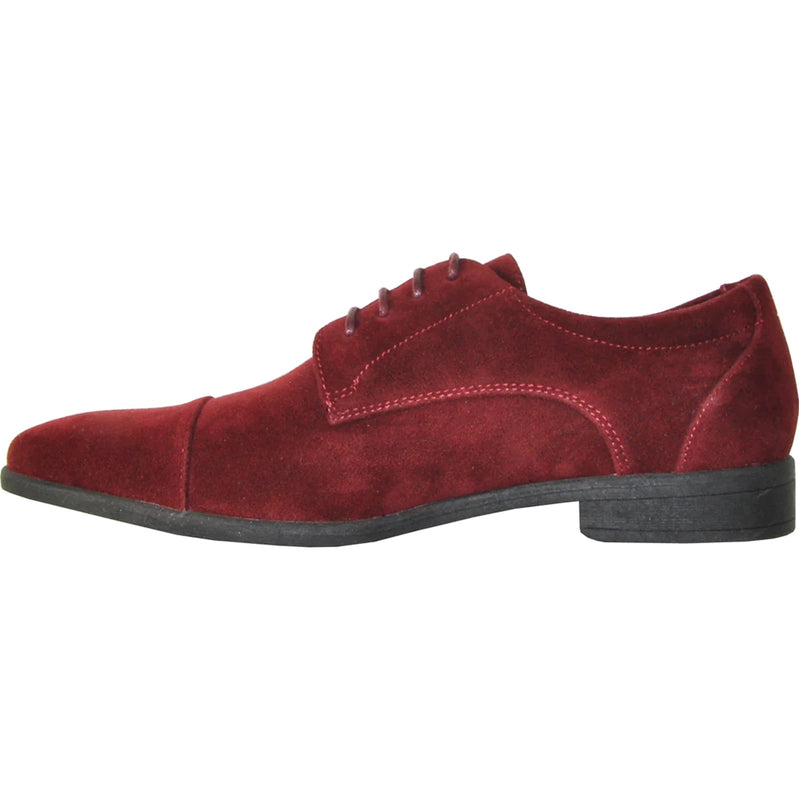 Bravo Mens Formal Suede Style Wedding & Prom Cap Toe Dress Shoe in Burgundy