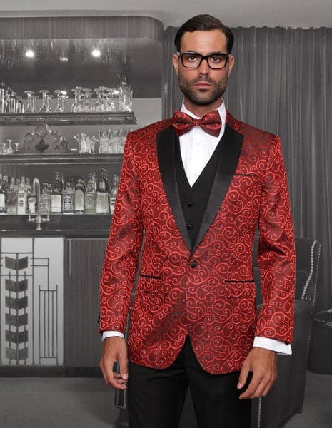 Red Paisley Tuxedo jacket - Red Paisley Suit Jacket With bowtie