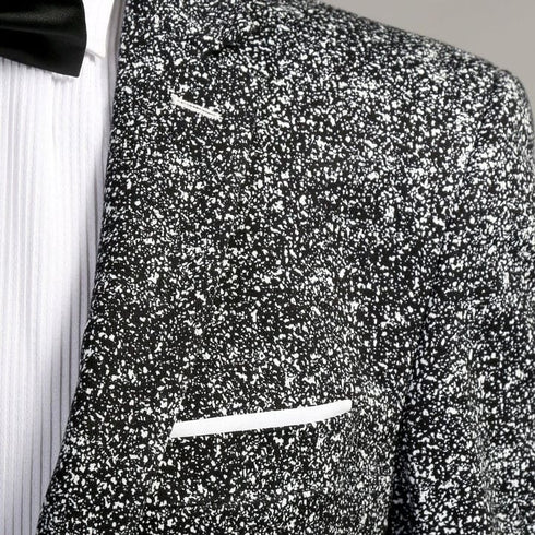 Men's Chicago Slim Fit Black & White Spotted Notch Lapel Suit