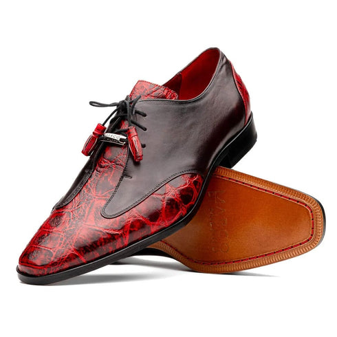 Marco Di Milano Anzio Exotic Alligator & Calfskin Leather Burgundy & Black Oxfords