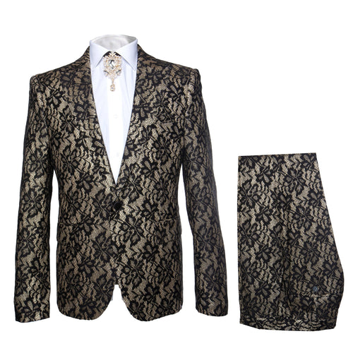 Rossi Man LEO RM1901 – Gold & Black Designer Tuxedo for Men | Slim Fit