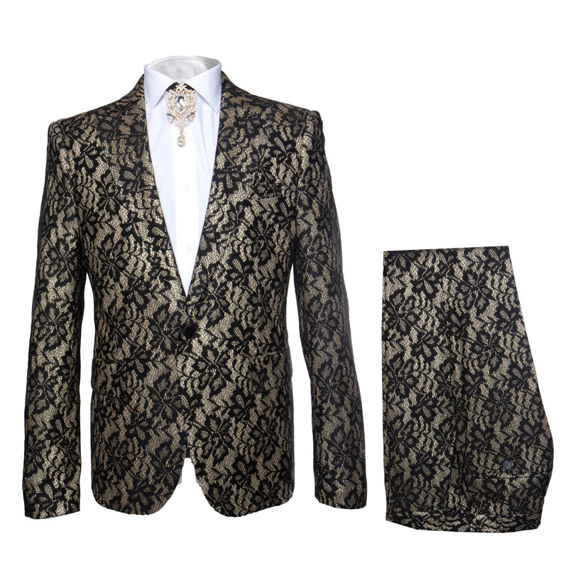 Rossi Man LEO RM1901 â€“ Gold & Black Designer Tuxedo for Men | Slim Fit