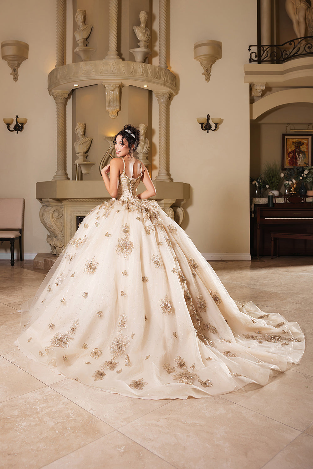 Layla K LK282 Floral Quinceañera Ball Gown with Beaded Corset Bodice