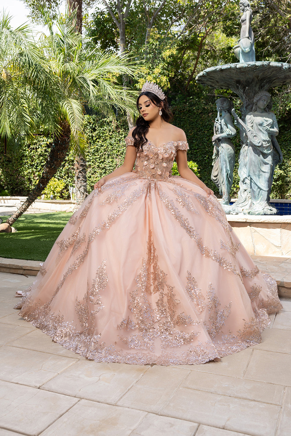 Off the Shoulder Quinceañera Ball Gown with Sequins 3D Floral Lace Sweet 16 Dress by Layla K LK285