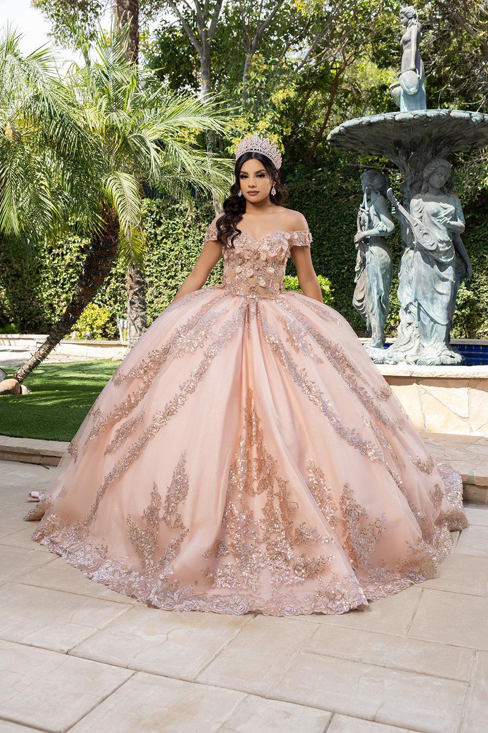 Off the Shoulder Quinceañera Ball Gown with Sequins 3D Floral Lace Sweet 16 Dress by Layla K LK285
