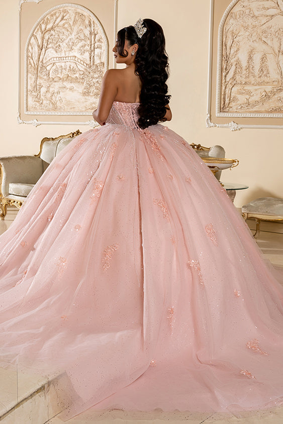 Beaded Corset Bodice & Glitter Tulle Skirt Strapless Sweetheart Birthday Dress By Layla K LK288