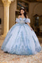Quinceañera Ball Gown with Beaded Corset Bodice Lace Appliqués & Cathedral Train by Layla K LK290