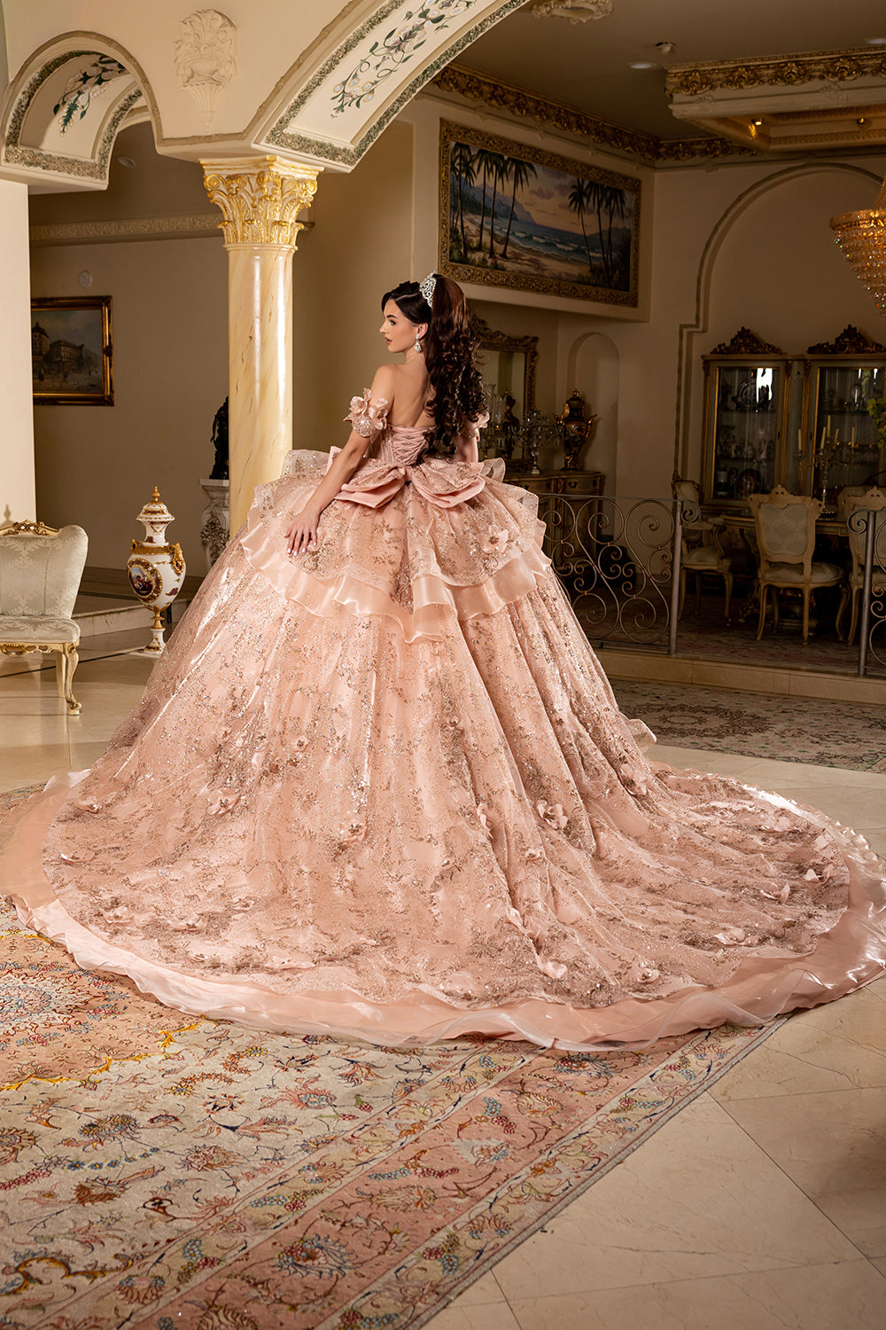Off-Shoulder Ball Gown Sweetheart Corset Quinceañera Dress with Layered Ruffles by Layla K LK295