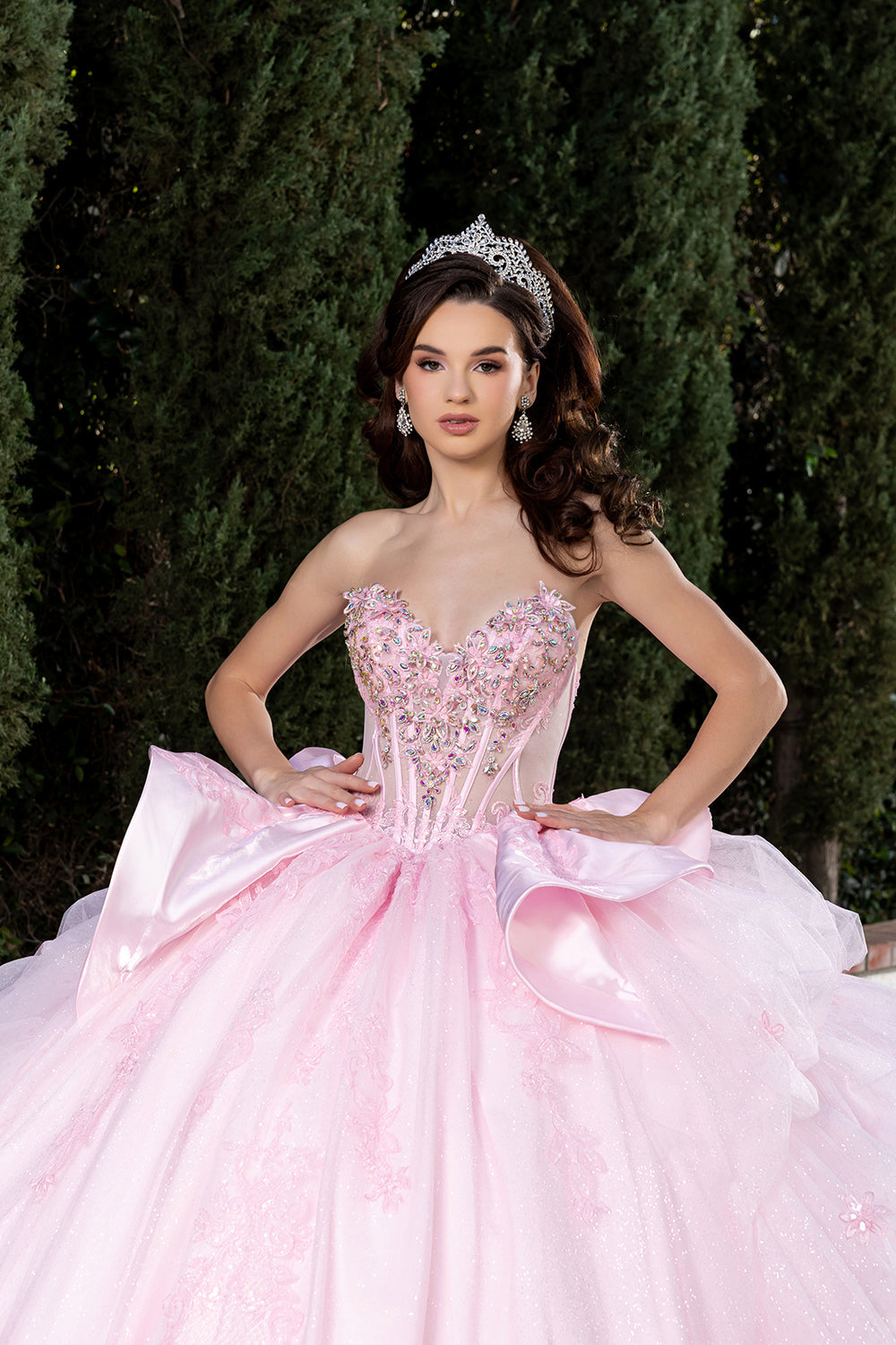 Sweetheart Long Sheer Puff Sleeve Beaded Corset Tiered Ruffle Ball Gown by Layla K LK299