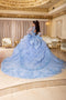 Sweetheart Long Sheer Puff Sleeve Beaded Corset Tiered Ruffle Ball Gown by Layla K LK299