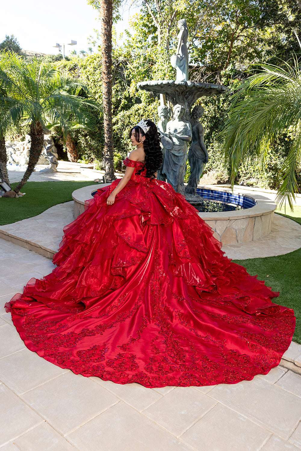 Off-Shoulder Beaded Corset Tiered Ruffle Ball Gown with Detachable Collar by Layla K LK300