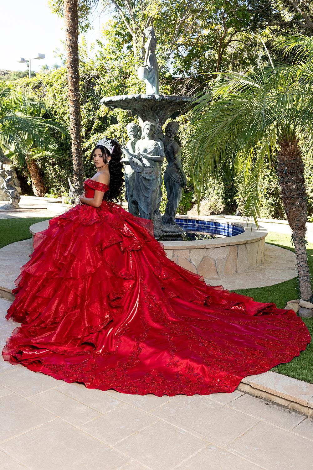Off-Shoulder Beaded Corset Tiered Ruffle Ball Gown with Detachable Collar by Layla K LK300