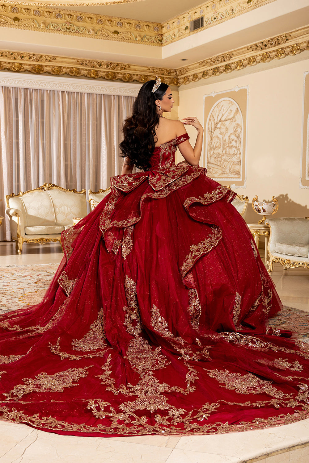 Off-Shoulder Embroidered Illusion Corset Glitter Tulle Quinceañera Gown by Layla K LK303