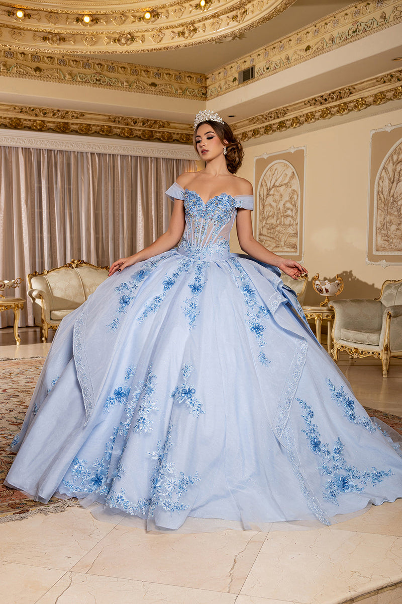 Off-Shoulder Floral Illusion Corset Convertible Ball Gown & Mini Sheath Dress by Layla K LK304
