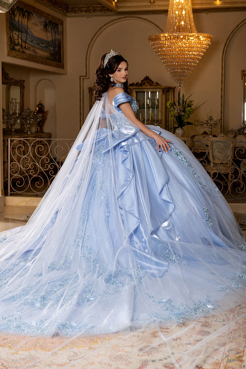 Off-Shoulder Plunging Sweetheart 3D Floral Illusion Corset Quinceañera Dress by Layla K LK305