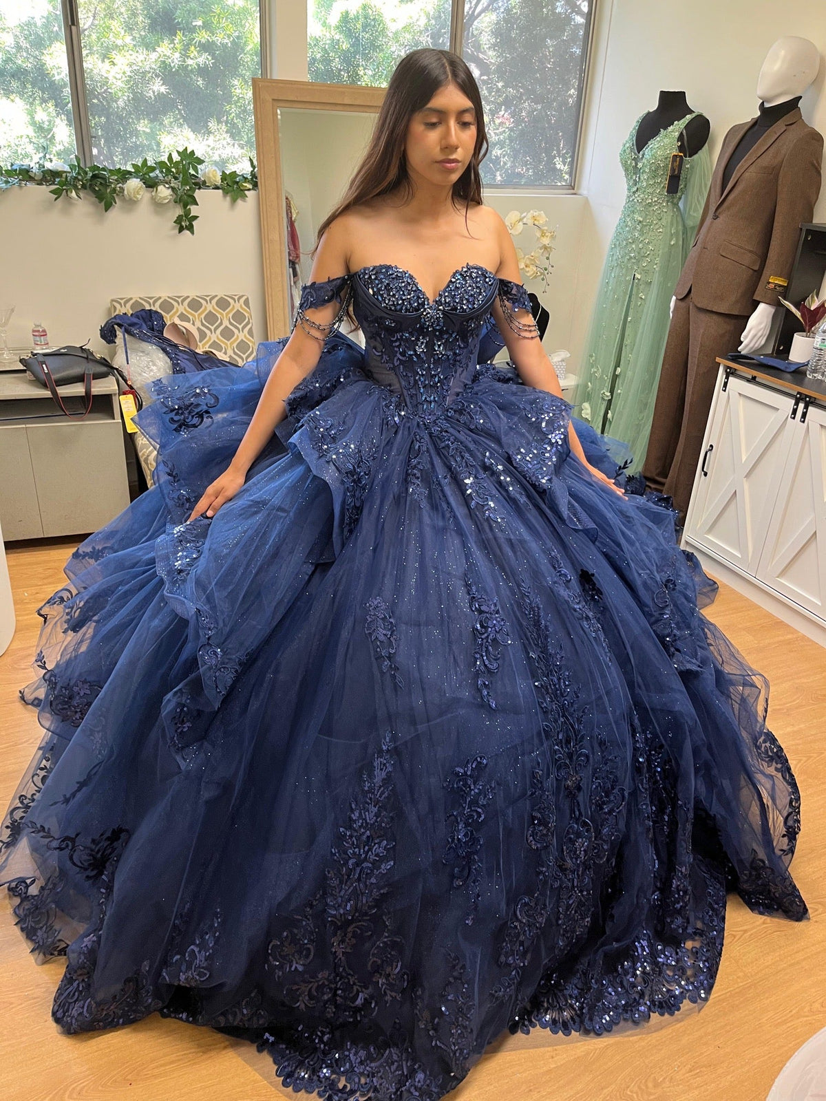 Off-Shoulder Sweetheart Beaded Corset Glitter Tulle Lace Appliqué Ball Gown by Layla K LK306