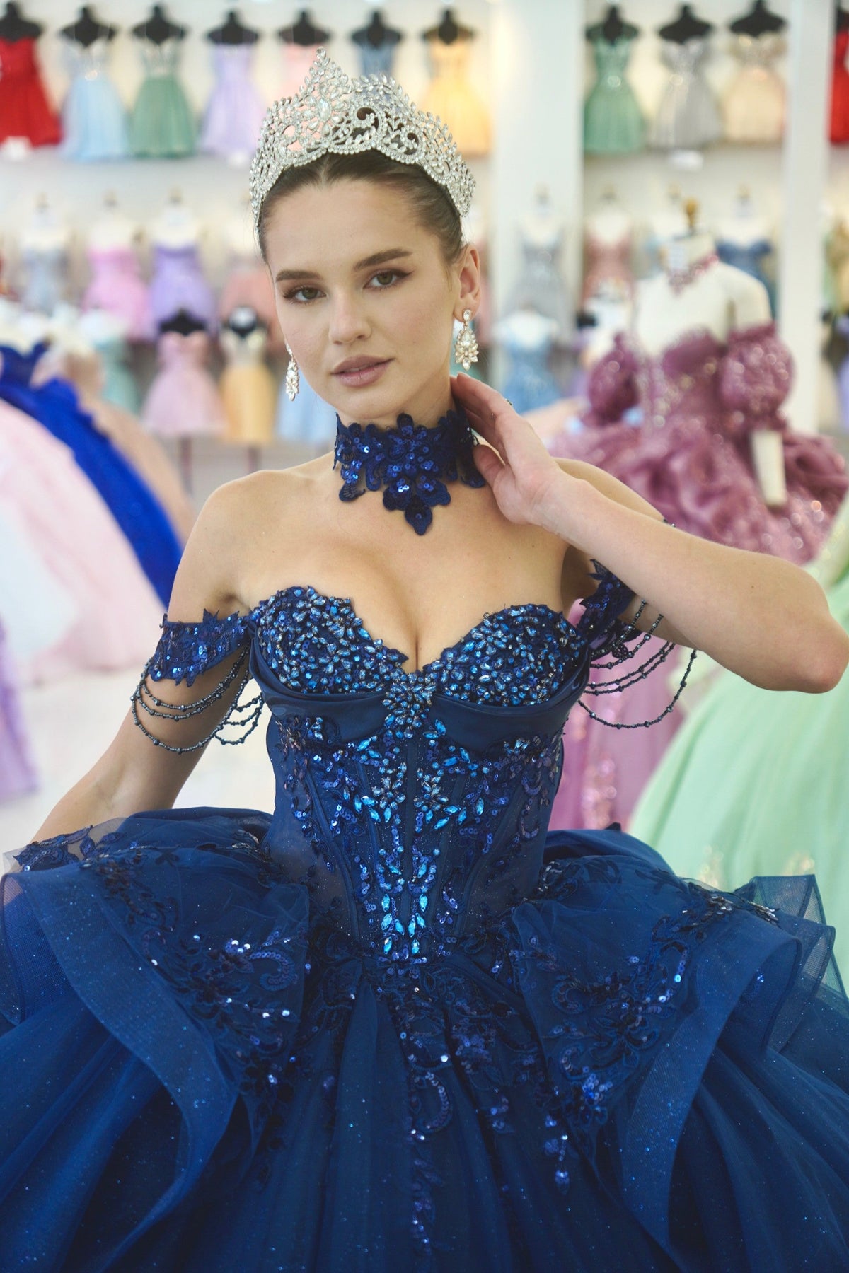 Off-Shoulder Sweetheart Beaded Corset Glitter Tulle Lace Appliqué Ball Gown by Layla K LK306