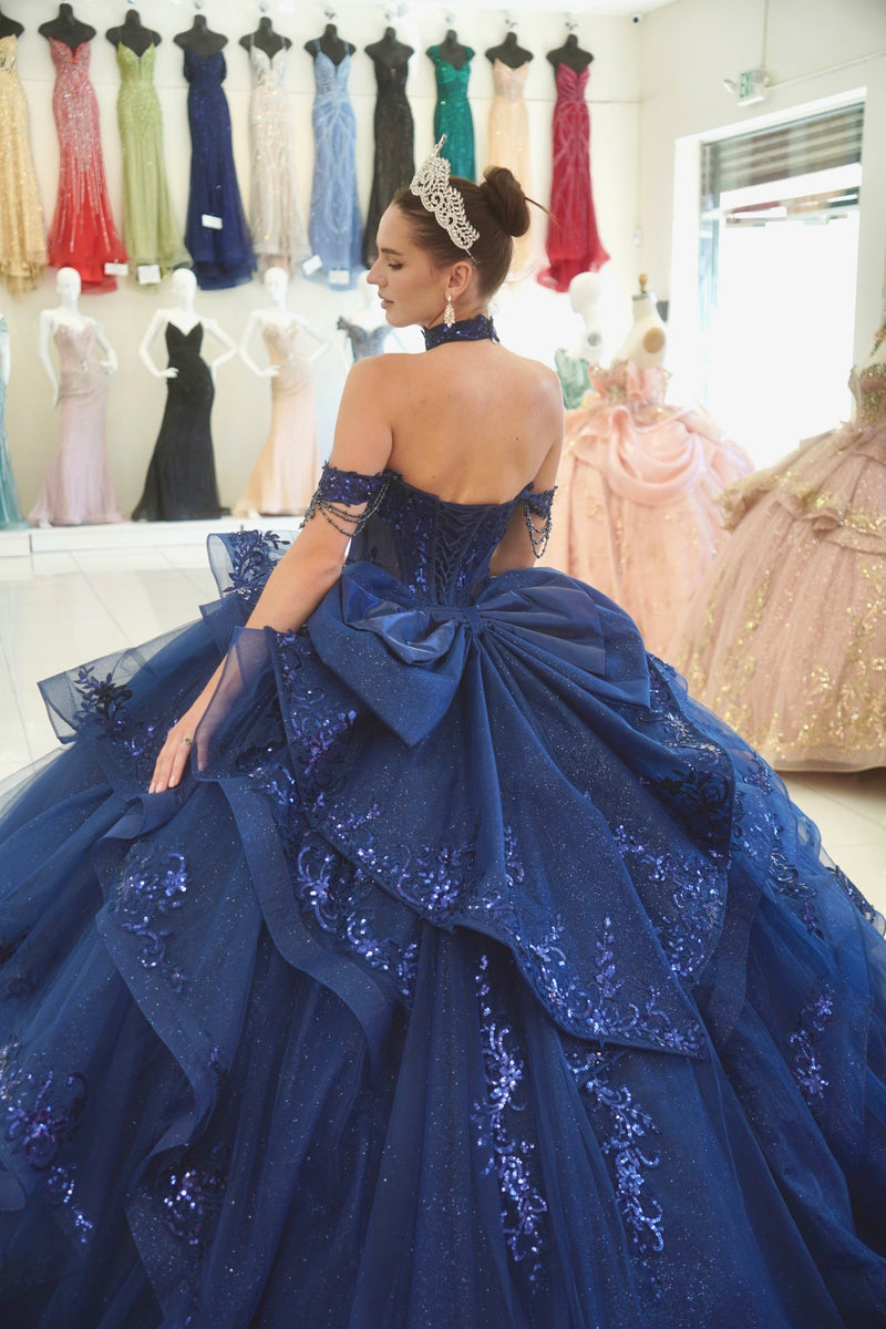 Off-Shoulder Sweetheart Beaded Corset Glitter Tulle Lace Appliqué Ball Gown by Layla K LK306
