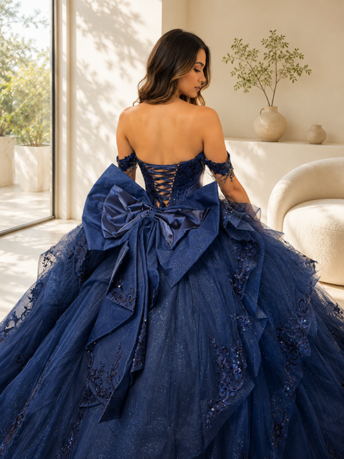 Off-Shoulder Sweetheart Beaded Corset Glitter Tulle Lace Appliqué Ball Gown by Layla K LK306