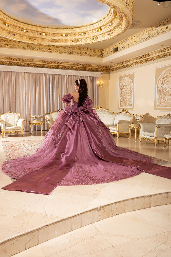Off-Shoulder Ruffle Puff Sleeve Illusion Corset Ball Gown Quinceañera Dress by Layla K LK310