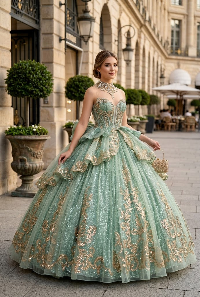 Sleeveless Sweetheart Beaded Corset Tiered Lace Ball Gown Quinceañera Dress by Layla K LK316