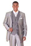 "Sharkskin Suit Men's Silver Grey - 3 Button Vested Wide Peak Lapel"