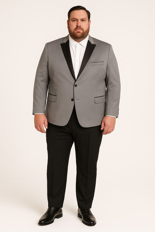 Men's Grey Velvet Tuxedo Jacket with Black Satin Lapel Suit Mens Blazer + Black Pants