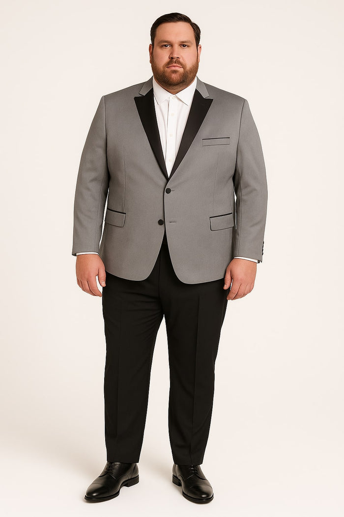 Men's Grey Velvet Tuxedo Jacket with Black Satin Lapel Suit Mens Blazer + Black Pants