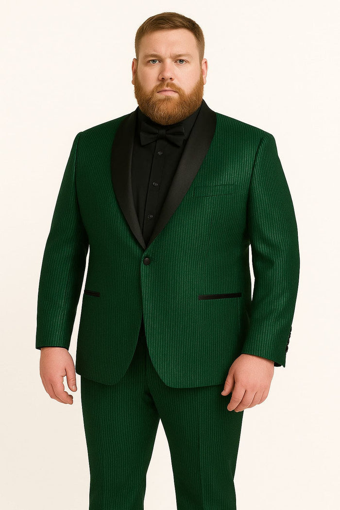 Men's Emerald Green Shiny Tuxedo with Black Satin Lapel and Matching Bow Tie Ultra Slim Fit