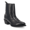 Laredo Men's Fletcher boot: Black leather, tall, rounded toe. Smooth finish, decorative stitching. Stacked heel, side pull tabs. Seamless, laceless design.
