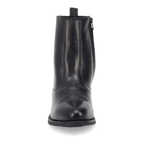 Laredo Men's Fletcher boot. Black leather, tall shaft, rounded toe. Minimal stitching. Solid black, slightly elevated sole. Pull tab for easy wear.
