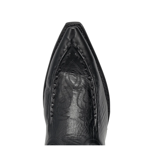 Laredo Laramie men's black leather boot. Pointed toe, smooth black leather, and subtle embossed detailing on the upper.

